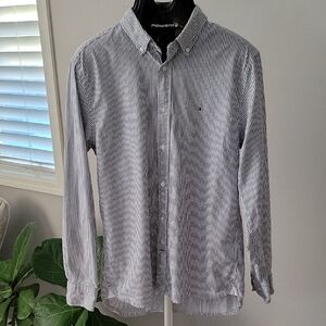 Tommy Hilfiger Gray Men's Striped Button-Down Shirt, M Size.